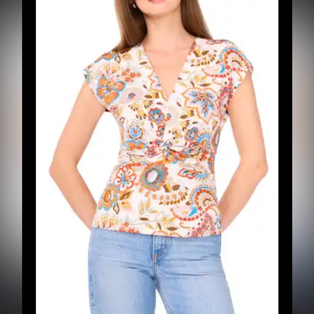 NWT Vince Camuto Short Sleeve Boho Paisley Print Blouse Top Women’s XL
